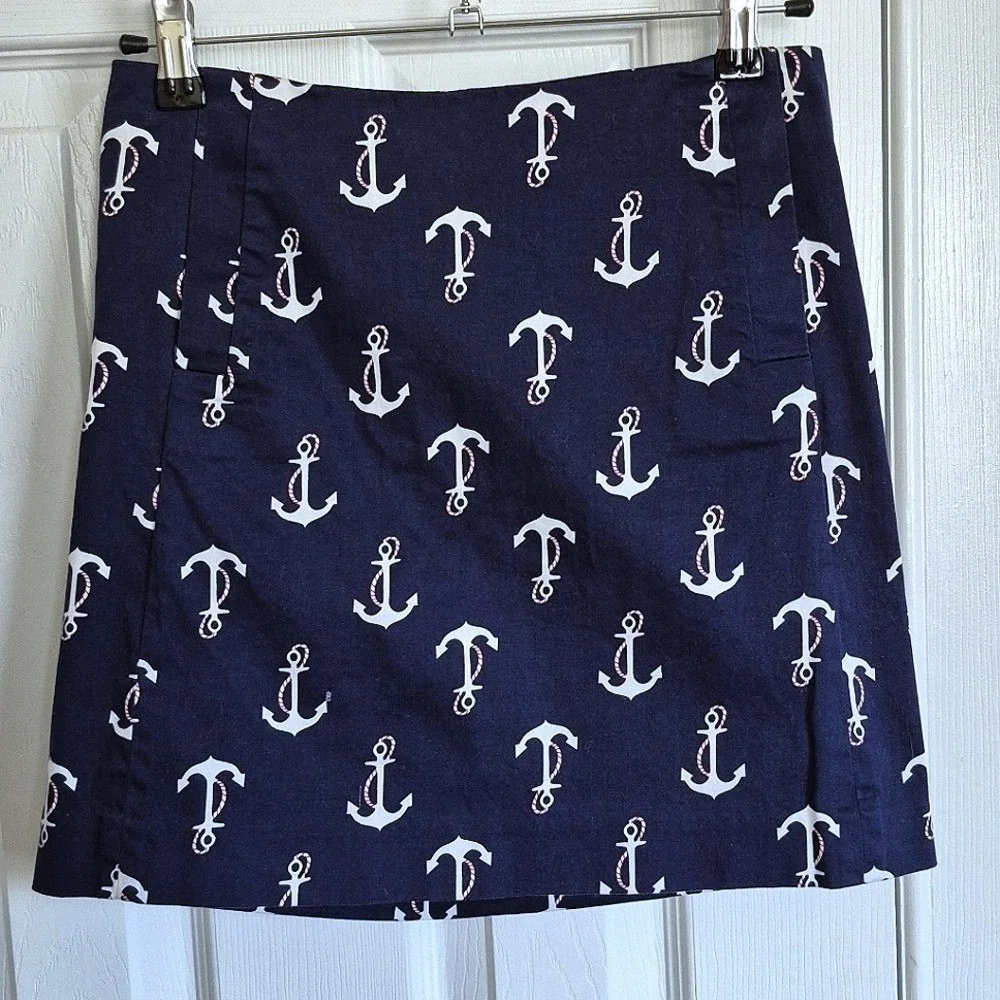 J. Crew Navy Blue White Anchor Print Mini Skirt With Pockets‎ Womens 00